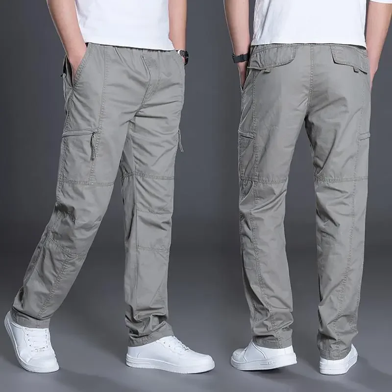 

Mens Casual Cargo Cotton Pants Men Pocket Loose Straight Pants Elastic Work Trousers Brand Fit Joggers Male Super Large Size 6XL