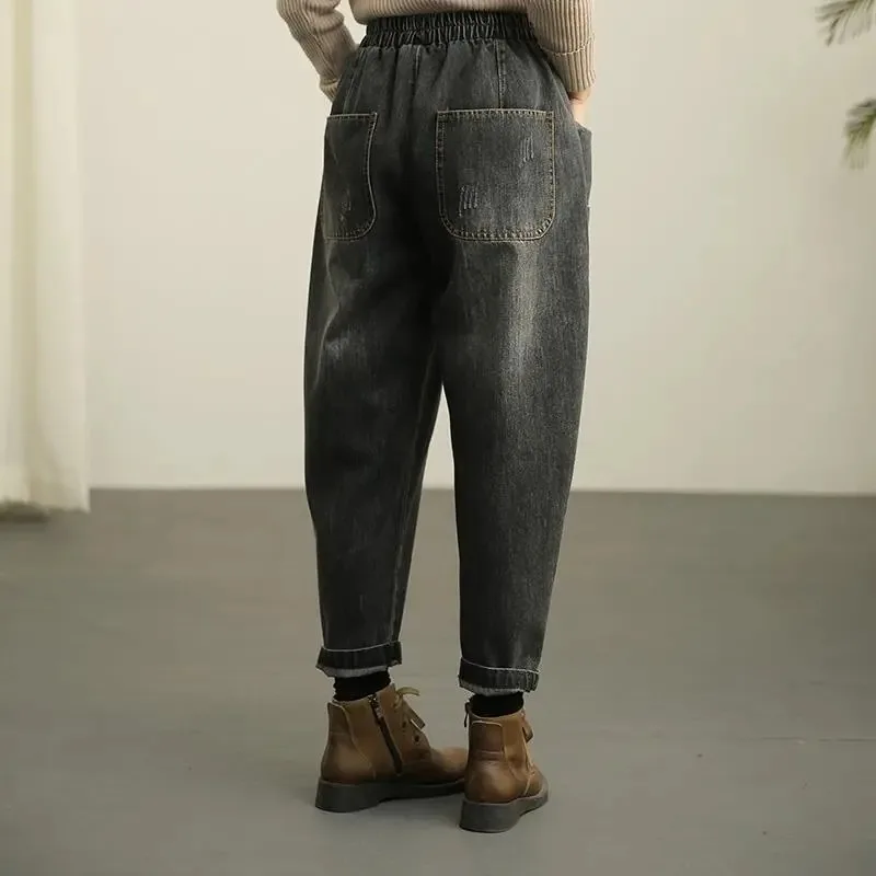 Streetwear do kostek szarawary dżinsowe kobiet na co dzień Punk workowate spodnie dżinsowe w stylu Vintage z wysokim stanem Vaqueros Fashion Pantalones