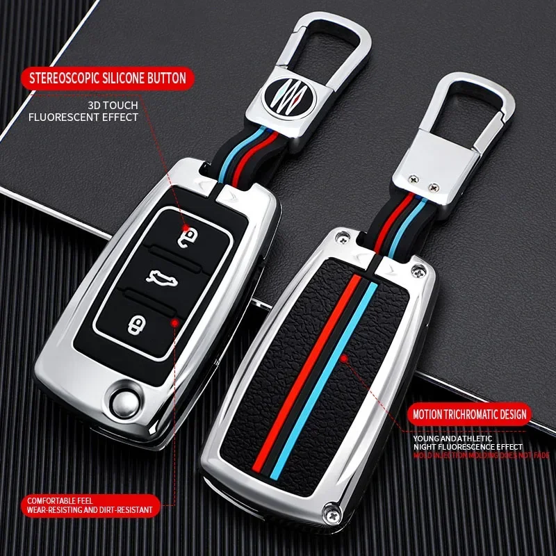 Zinc Alloy +Silicone Car Key Case Car Key Full Cover for VW Volkswagen Polo Tiguan Passat Golf Jetta Lavida 3 Button Flip Remote