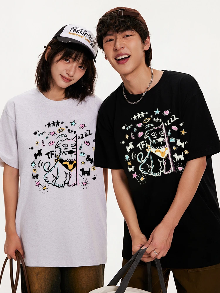 Puppy Dream Graphic T-Shirt 2024 New High Quality Cotton Couple clothes Summer Casual Loose Crew Neck T-Shirt