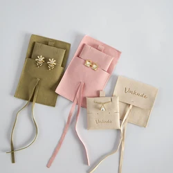 Custom 8*8cm Microfiber Jewelry Bag With Insert Pad Wholesale Velvet Necklace Earrings Wedding Packaging Storage Pouch With Logo