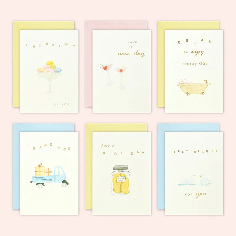 

6Pcs Cute and Simple Illustrated Greeting Cards Teacher's Day, Birthday DIY Message Thank You Handwritten Blank Gratitude Cards