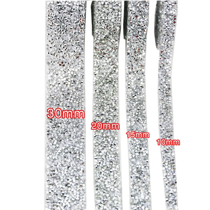 (1 Yard/roll) Sewing Trim Crystal Motif Hot Fix Rhinestone Tape Applicator Ribbon Lace With Rhinestone (10/15/20/30mm)