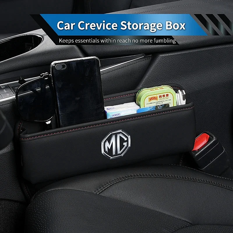 Leather Seat Side Gap Storage Box Anti Leak Organizer For MG GT ZS HS MG4 MG5 Mulan, Car Crevice Storage Holder Interior Auto Ac