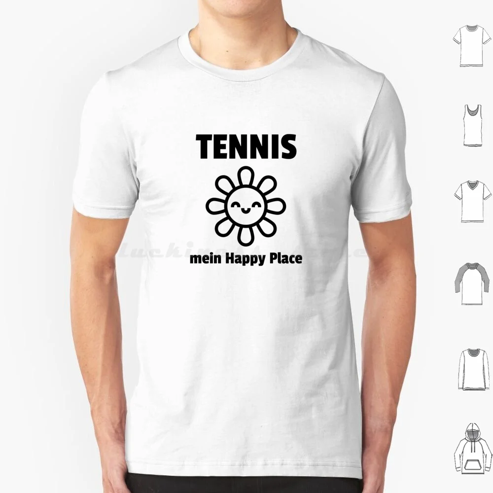 Tennis mon endroit heureux Tennis Design t-shirt coton hommes femmes bricolage impression Tennis balle de Tennis sport raquettes de Tennis terrain drôle