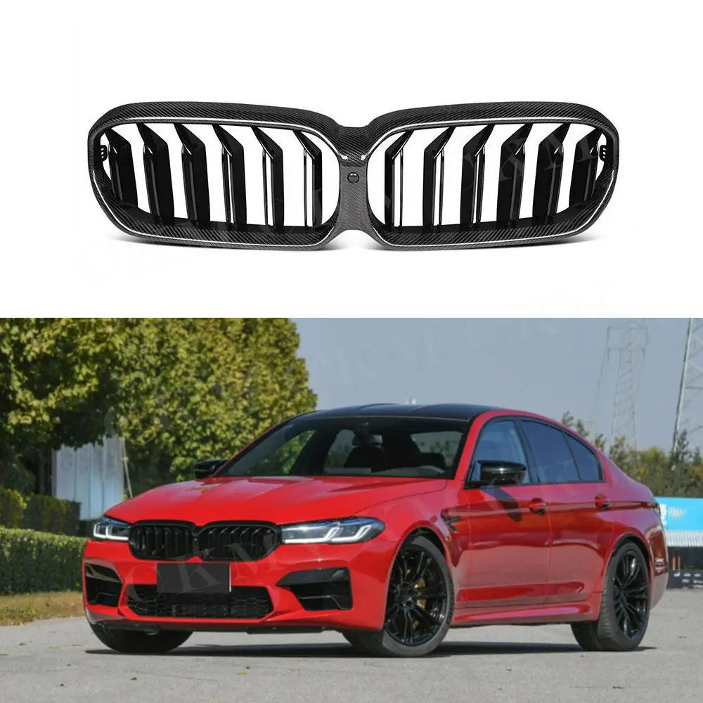 

For G30 Car Front Bumper Racing Grills Replacement Type Fit for BMW 5 Series LCI 2020-2022 G38 F90 M5 Carbon Fibber & ABS Grille