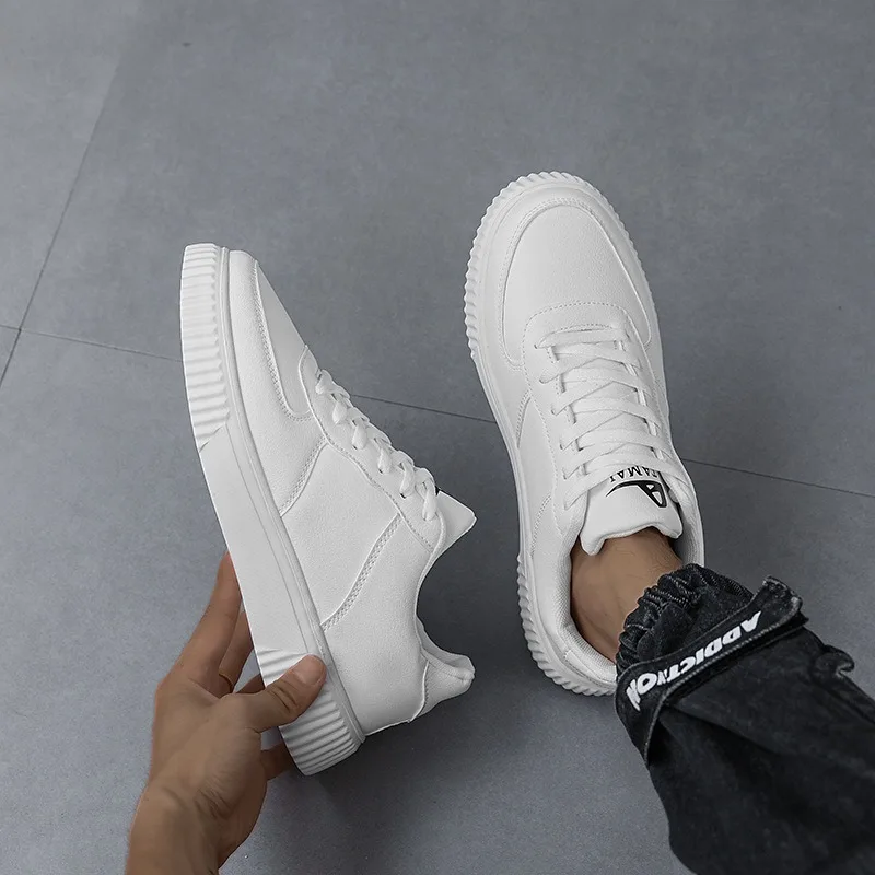 Men's Sneakers Leather Casual Shoes New Unisex Outdoor Flat Running Shoes Breathable Walking Shoe Lace-up White Men Shoes Tenis view 3