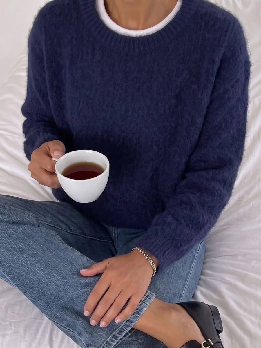 Elegant O-Neck Long Sleeve Wool Knitted Pullover Women Autumn Winter Loose Fit Warm Soft Sweater 2026 Female Casual Basic Tops