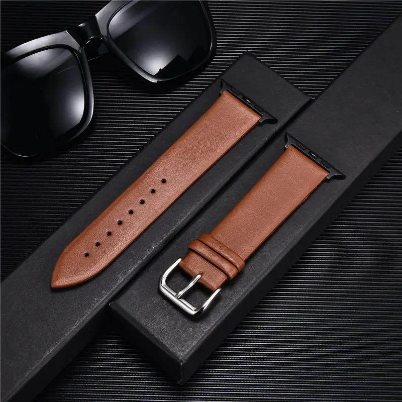 Soft Bracelet Genuine Leather Band for Apple Watch 42MM 38MM 44MM 40MM 41MM 45MM Strap for IWatch 8 7 6 SE 5 4 3 Wristband Belt