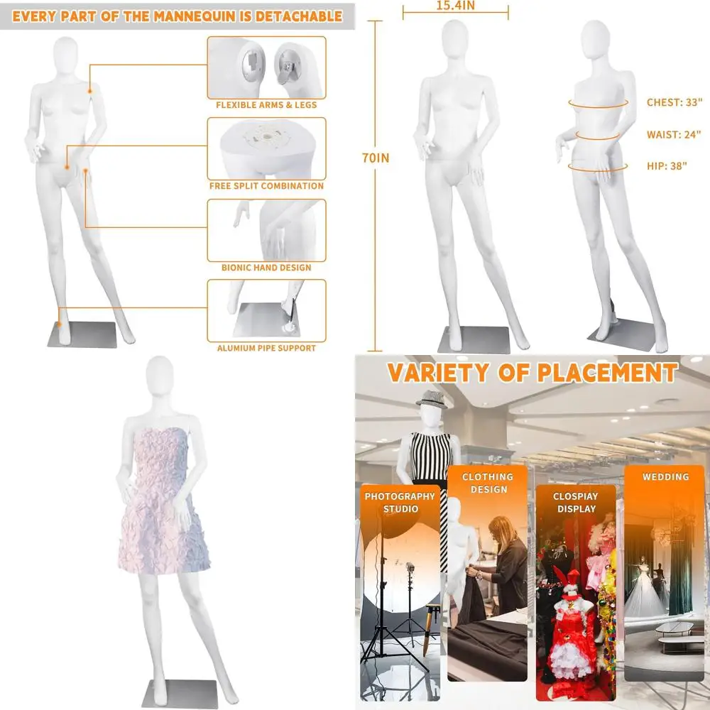 

Регулируемый женский манекен 69-го размера с отсоединяемым пластиковым корпусом и металлическим основанием