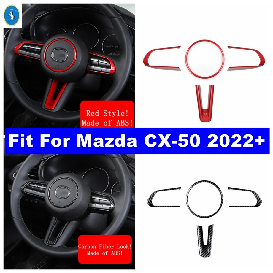 

Car Steering Wheel Gear Shift Button Frame Cover Trim Fit For Mazda CX-50 2022 2023 2024 Red / Carbon Fiber Interior Accessories