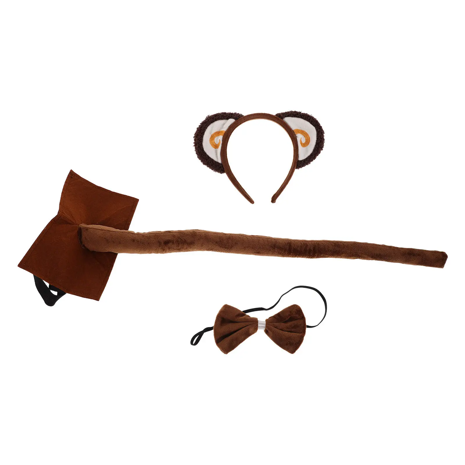 

1Set Monkey Animal Costume Kit Comfortable Animal Ears Headband Tail Bow Tie Dress Up Set Jungle Theme Birthday Party