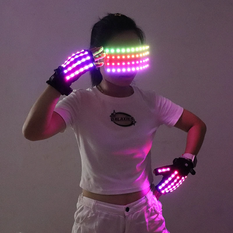 LED Gloves Glowing Glasses Light Up Glasses Rave Costume Decor DJ Dance Performances Luminous Props Halloween Decorati