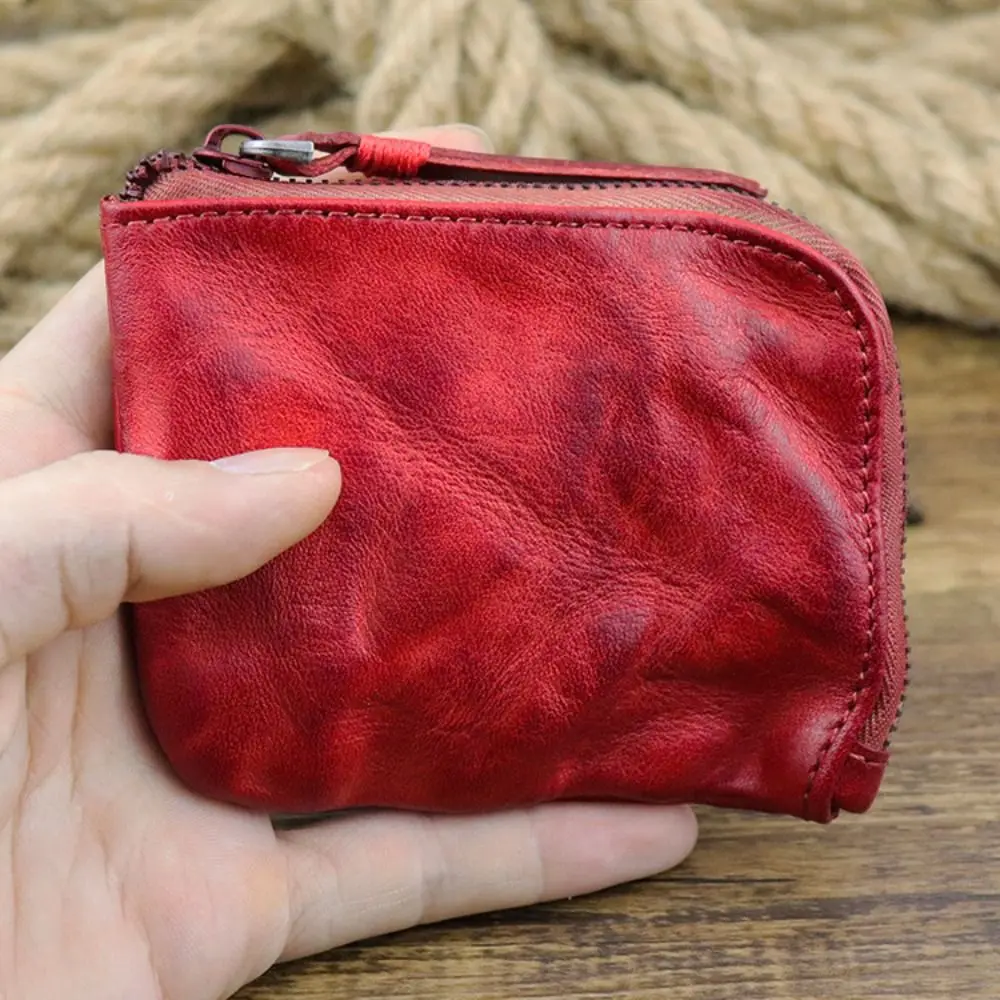 Dompet Koin Kulit Unisex Vintage Buatan Tangan Multi-warna Dompet Resleting Tempat Kartu Kunci Tempat Kartu Tas untuk Wanita & Pria