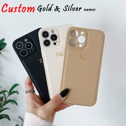 Personalise Gold Silver Initial Letters Leather PU Soft Case For Iphone 14 13 12 15 16 17 Pro Max 17 air 15 16 Plus Luxury Cover