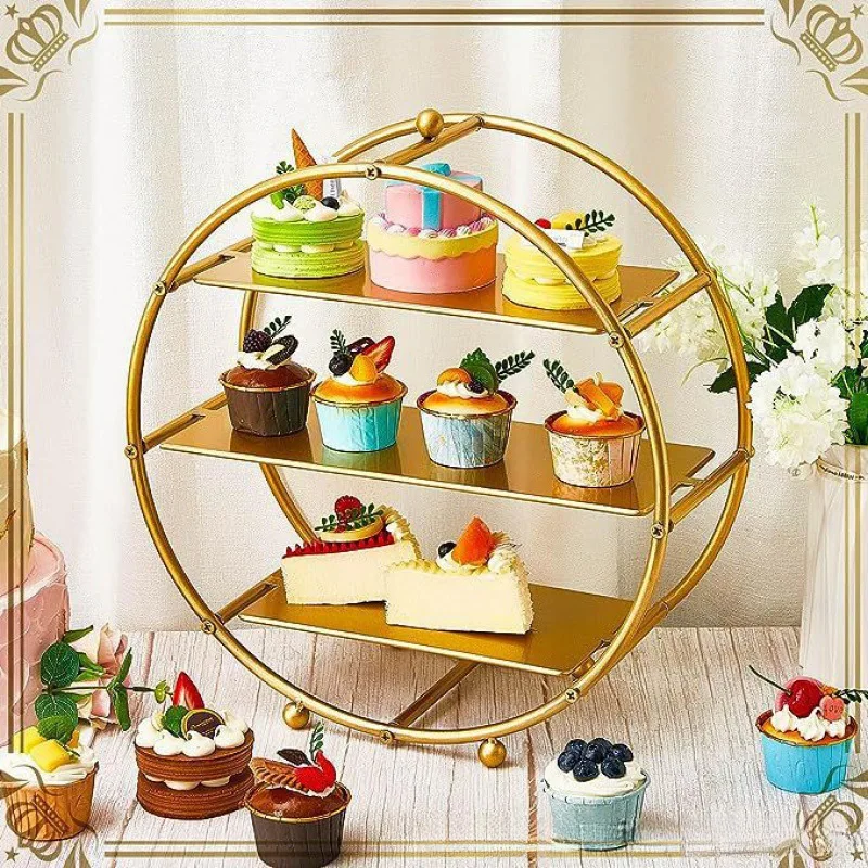 

Party Wedding Round Cupcake Rack Dessert Table Display Birthday Gold Layered Cake Rack Round Dessert Rack