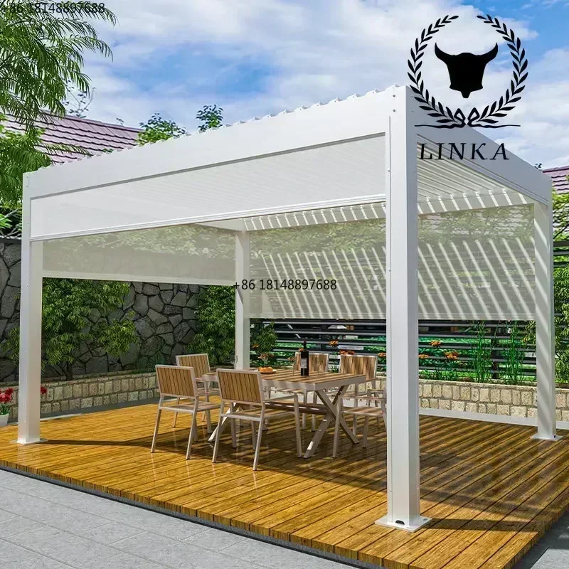 Pavilion, outdoor courtyard, European style leisure aluminum alloy garden, villa, electric sunlight room, shutter pavilion