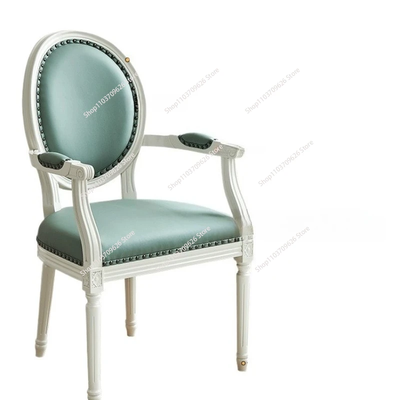 

White Cream Wind Solid Wood Book Chair Cherry Wood Leather First Layer Cowhide with Armrest Dining Chair