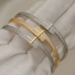 New Sight Crystal Geometric Bangles&Bracelet for Women Wedding Bridal Zirconia Bracelet Fashion Brand Jewelry