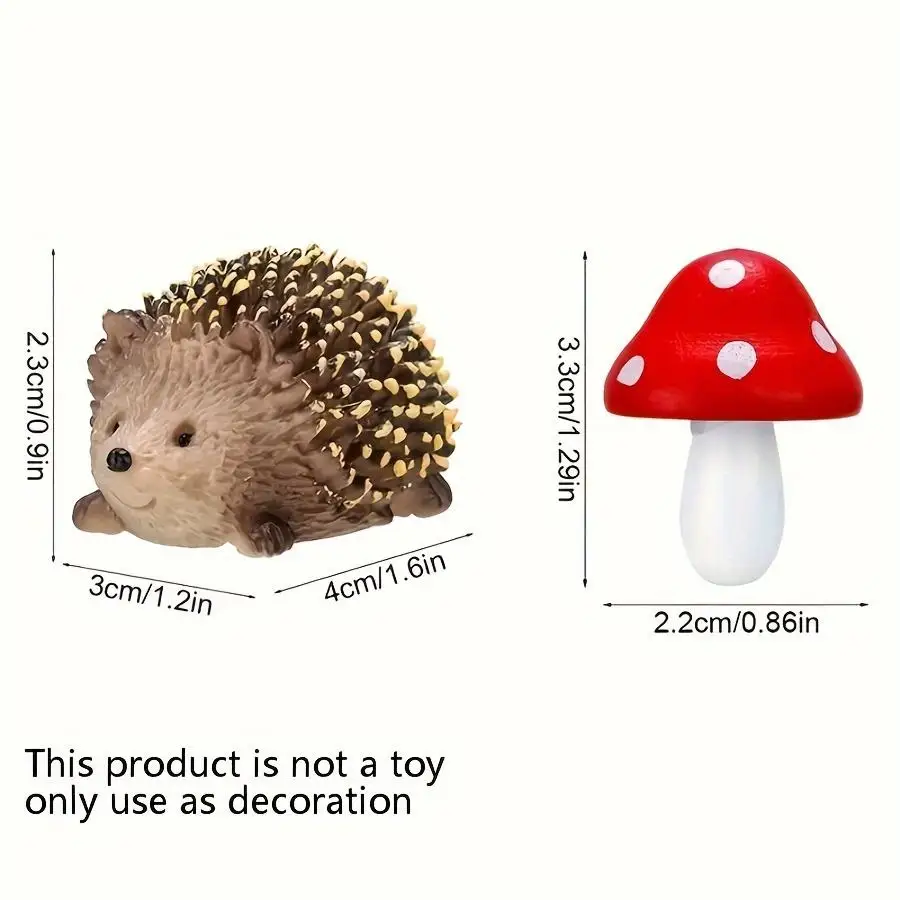6 Fairy Wild Garden Accessories Mini Hedgehog and Mushroom Statues Micro Landscape Flower Pot Bonsai Craft Decoration Micro Mush