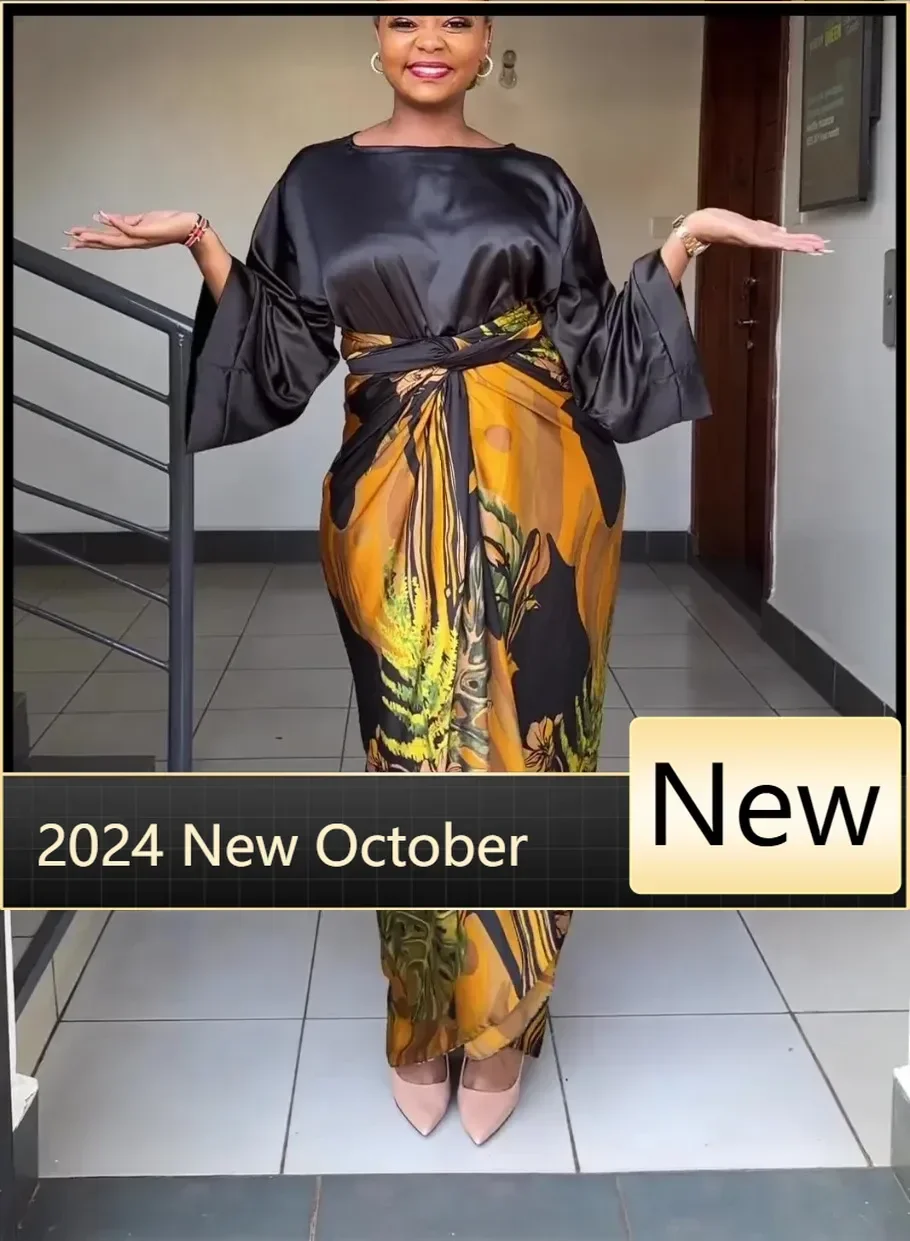 

Customized African Clothes for Women Summer Elegant African Women Two Pieces Set Loose Flare Sleeve Top Print Skirt Matching Set