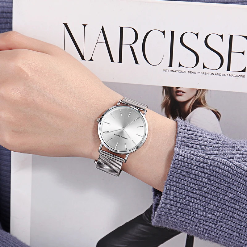 Hannah Martin New Women's Watch Japanese Movement No Second Hand Nordic Style Stainless Steel Mesh Band Slim Ladies' Watch Gift