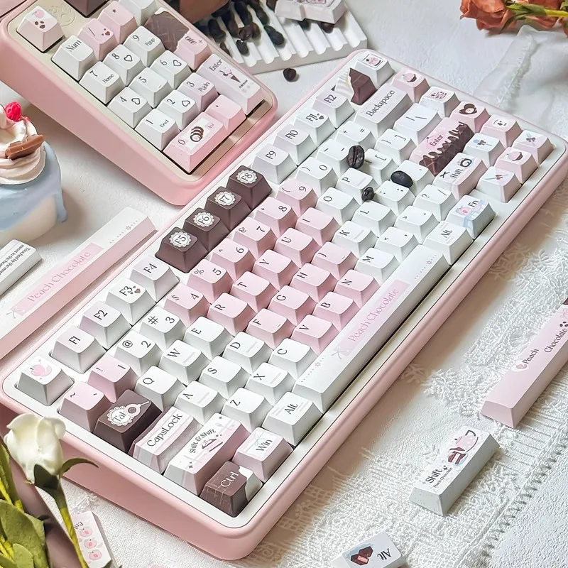 Pink Chocolate Keycaps Original Design Pbt Five Sided Heat Sublimation Cherry Foa Hight Customized Mechanical Keyboard Keycaps