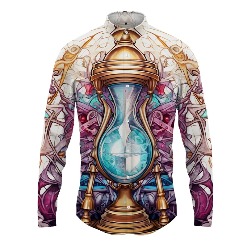 

Men's Long Sleeved Luxury Hourglass Shirt New 3D Colorful Print Figure Shirt Spring Autumn Street Abstract Top Custom Men Shirts