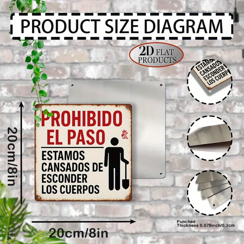 1pc 8x8 Inch 2D Flat Funny Spanish Sign - 