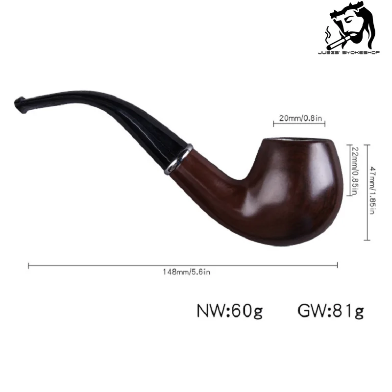 JUSES' SMOKESHOP Ebony Resin Smoking Pipe Retro Curved Style Dry Burning Herb Tobacco Pipes for Filter Smoke Accessories