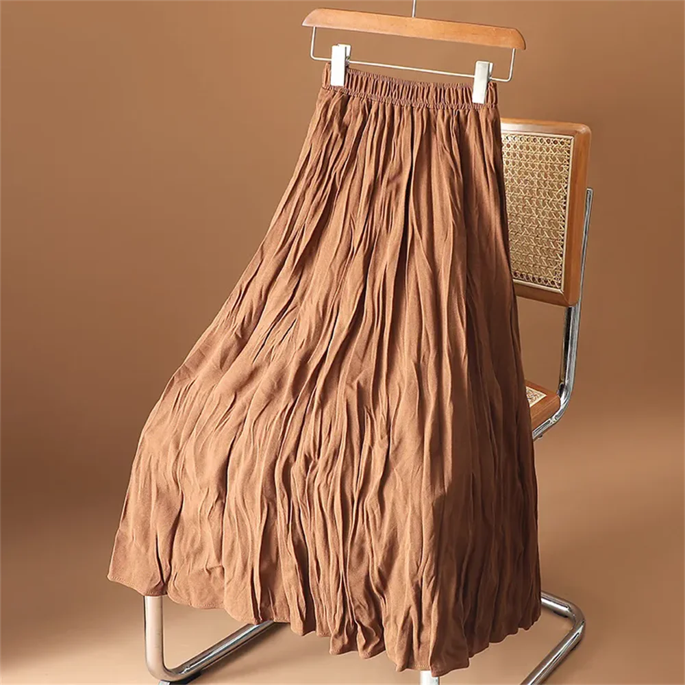 2024 New Spring Summer High Waist Korean Casual Umbrella Skirts Female Vintage Solid Women's Pleated Mi-long Skirts