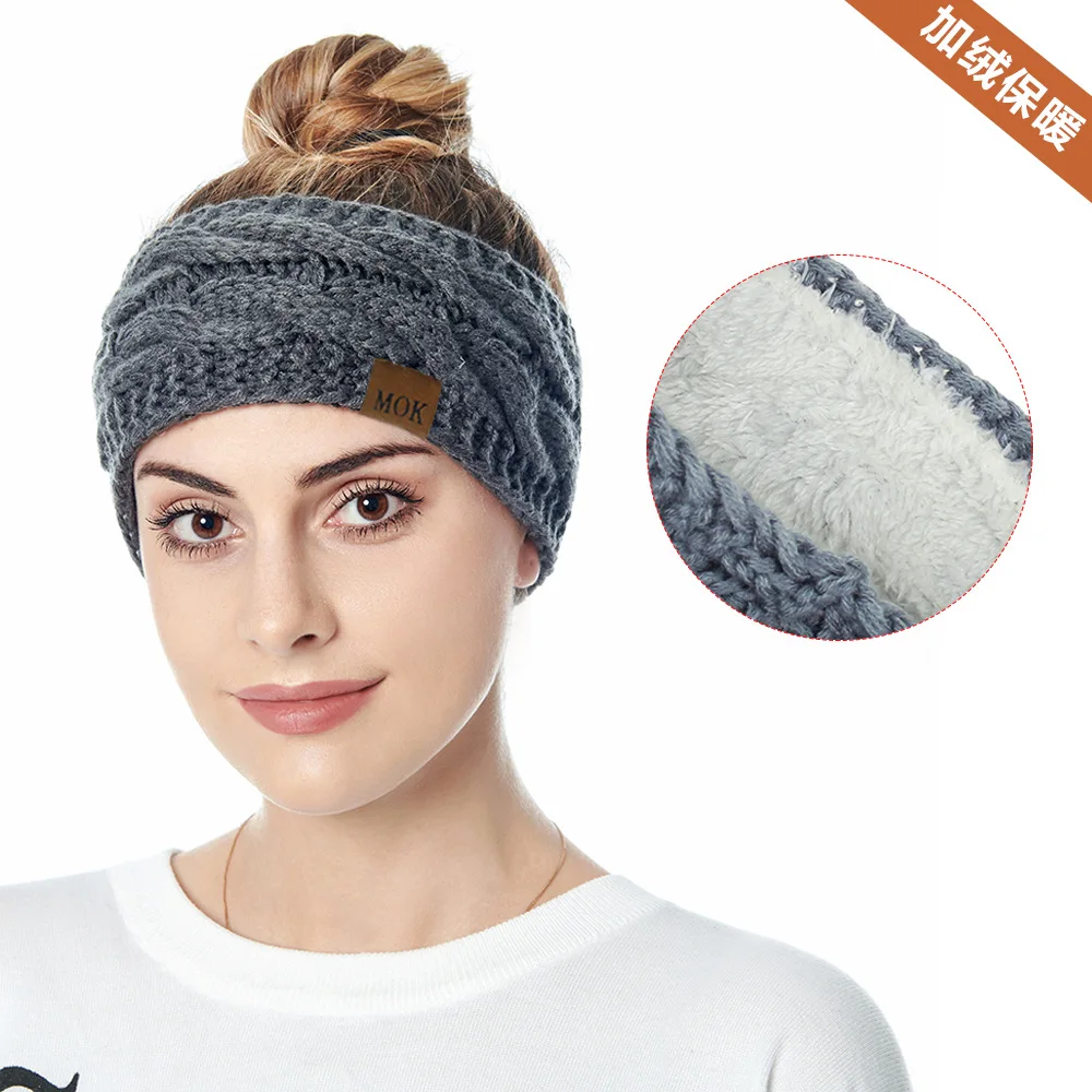 MOK New  12 Colors Hair Accessories Plush Wool Knitting Hair Band In Autumn And Winter Sports Headband Earmuffs Europe