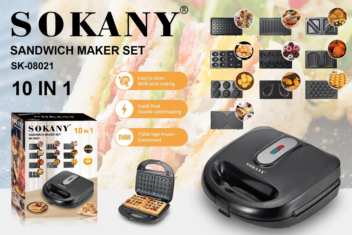 Portable Sandwich Machine 10 in 1 Non-stick Sandwich Machine Home sandwich equipment/toaster