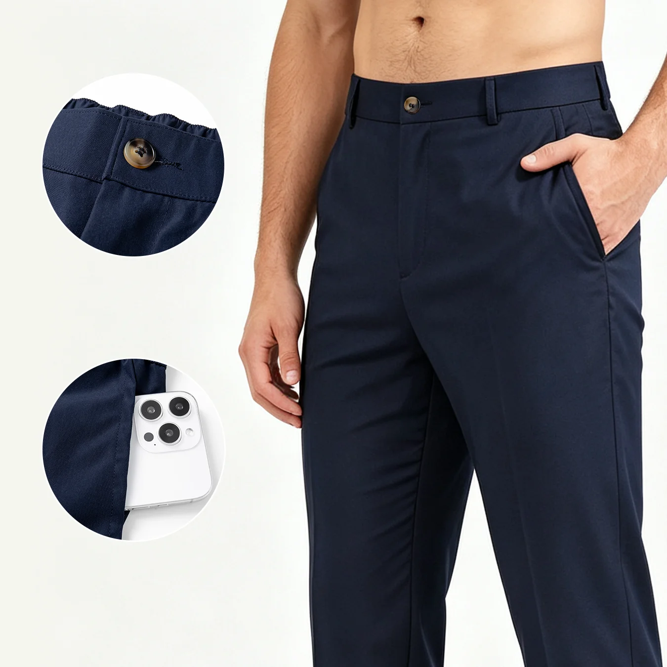 Men Straight Leg Dress Trousers Button Closure Smooth Surface Slant Pockets Office Work Casual Pants