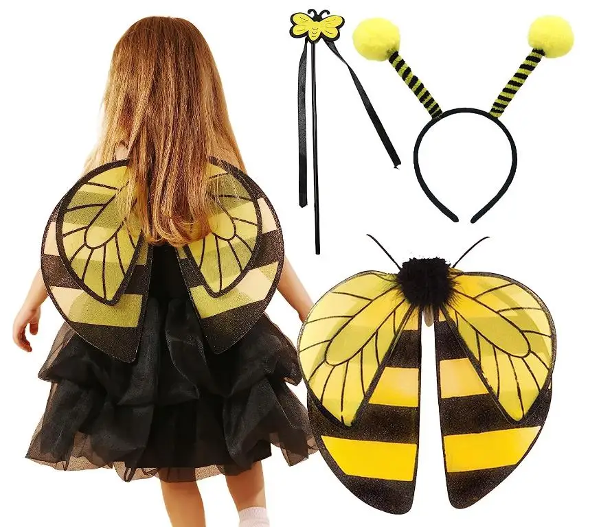 25pcs Bee Cosplay Wing Costume Bumblebee Wings for Kids Honeybee Fancy Dress Up Yellow Holiday Birthday Party Decorations