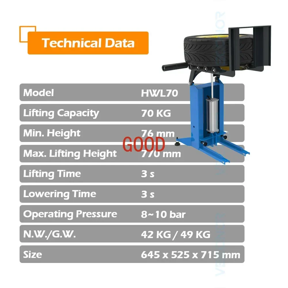 VECONOR Pneumatic Tyre Wheel Lifter for Tire Changer Universal Air Operation Tire Lifting Machine Wheel Moving Carrying Device