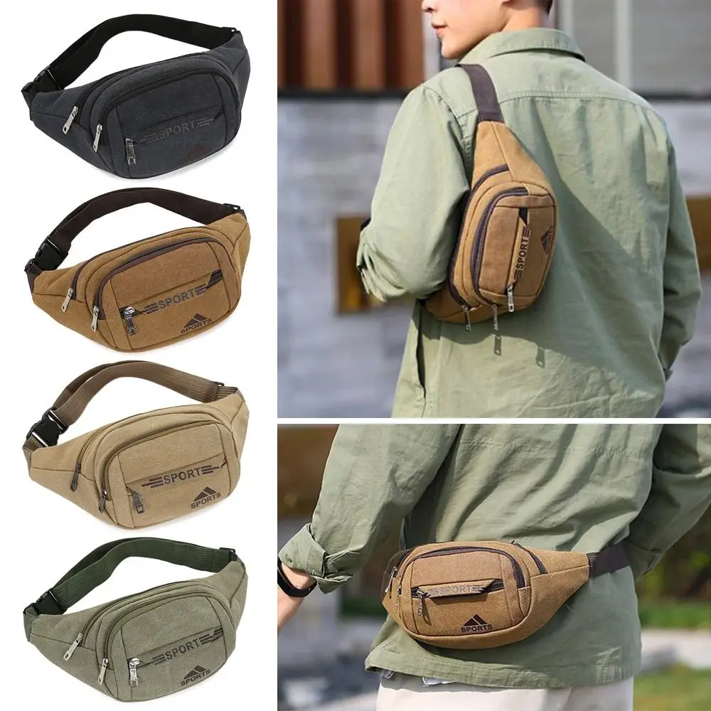 

Large Capacity Men's Crossbody Bags Wallet Running Bags Multi-Pockets Waist Packs Multifunctional Canvas Chest Shoulder Bag