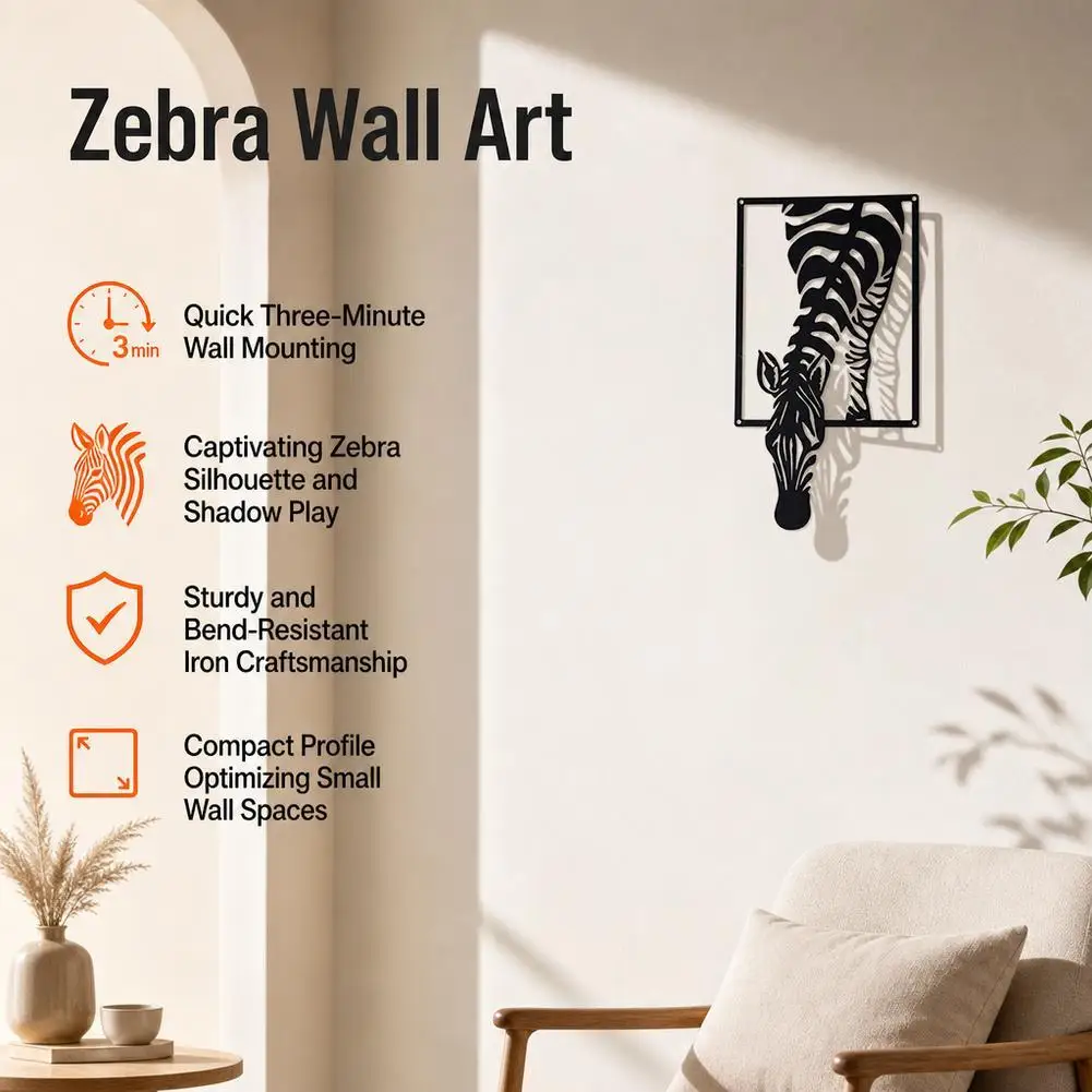 [Modern Zebra Metal Art] Minimalist Zebra Metal Wall Art - Modern Striped Iron Decor | Animal-Themed Design, Zebra Decor
