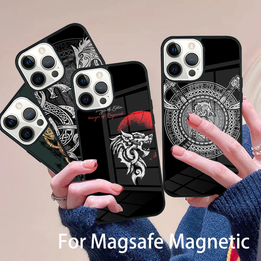 

Nordic Fenrir Phone Case Magesafe Magnetic Wireless Charge Cover For IPhone 16 11 12 13 14 15 Pro Max Plus Mini