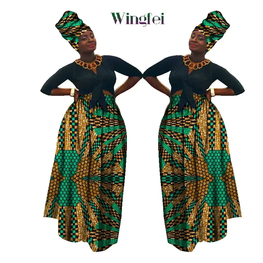 Dashiki الأفريقية عالية الخصر الكرة نمت تنورة بازان الثراء تنورة الأفريقية والحجاب الأفريقي 2 قطع سيدة ماكسي تنورة طويلة WY1270