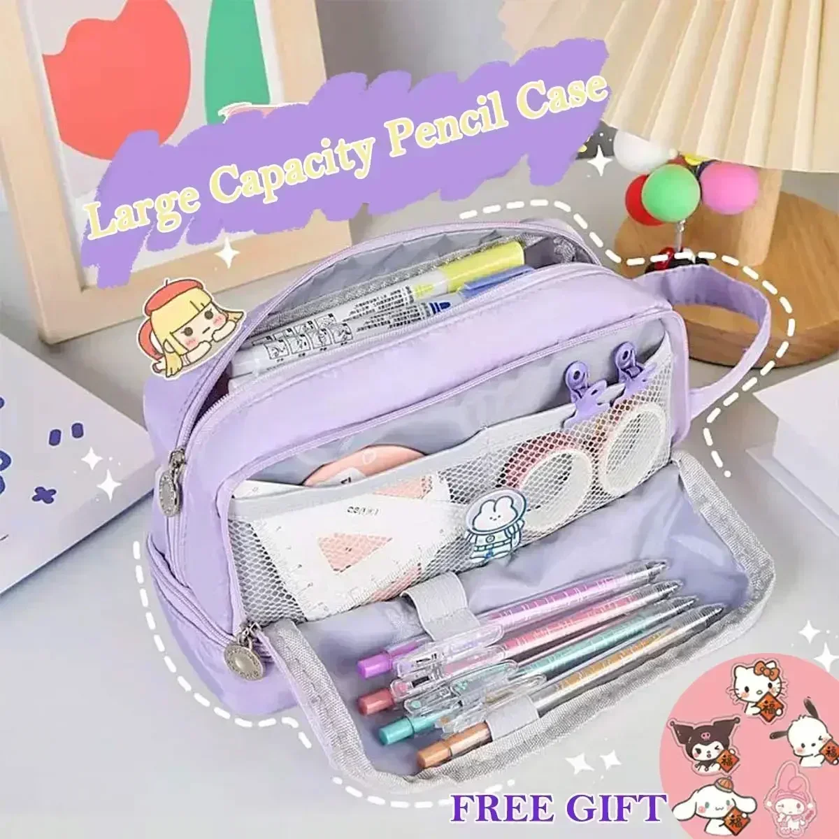 Large Capacity Student Pencil Bag Double layer Pencil Bag Simple Macaron Simple Style Multi functional Pencil Case