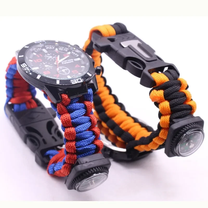 4-in-1 Tactical Paracord Watch Bracelet, 7-Core 550LB Umbrella Rope with Flint-Compass, All-in-Survival Gear for Camping Hiking