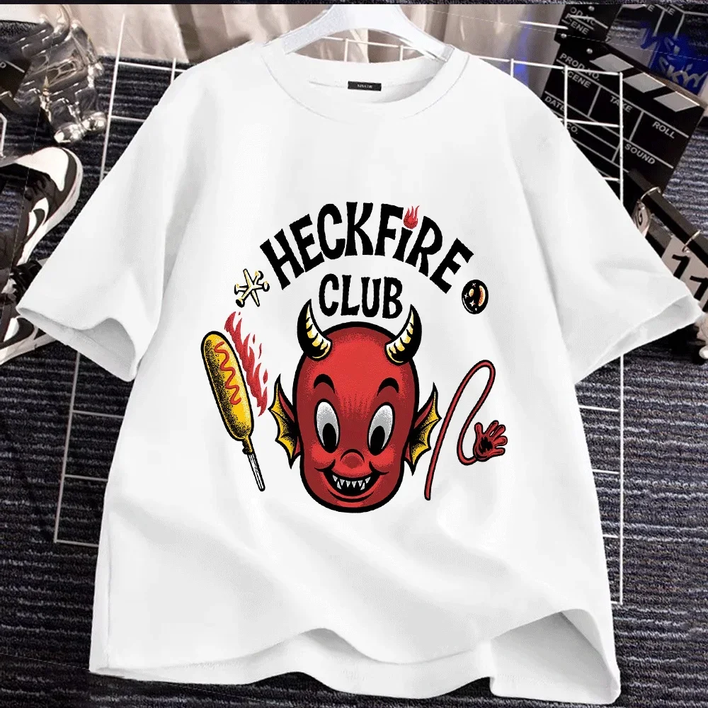 

Футболка для родителей и детей с забавным рисунком дьявола Heckfire Club, одинаковые футболки с короткими рукавами и милым мультяшным дизайном для всей семьи, для повседневной носки