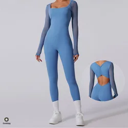 Camicia a maniche lunghe in rete imbottita Abbigliamento sportivo da donna Set da yoga Completo da allenamento fitness Legging Tuta intera Tuta sportiva da palestra