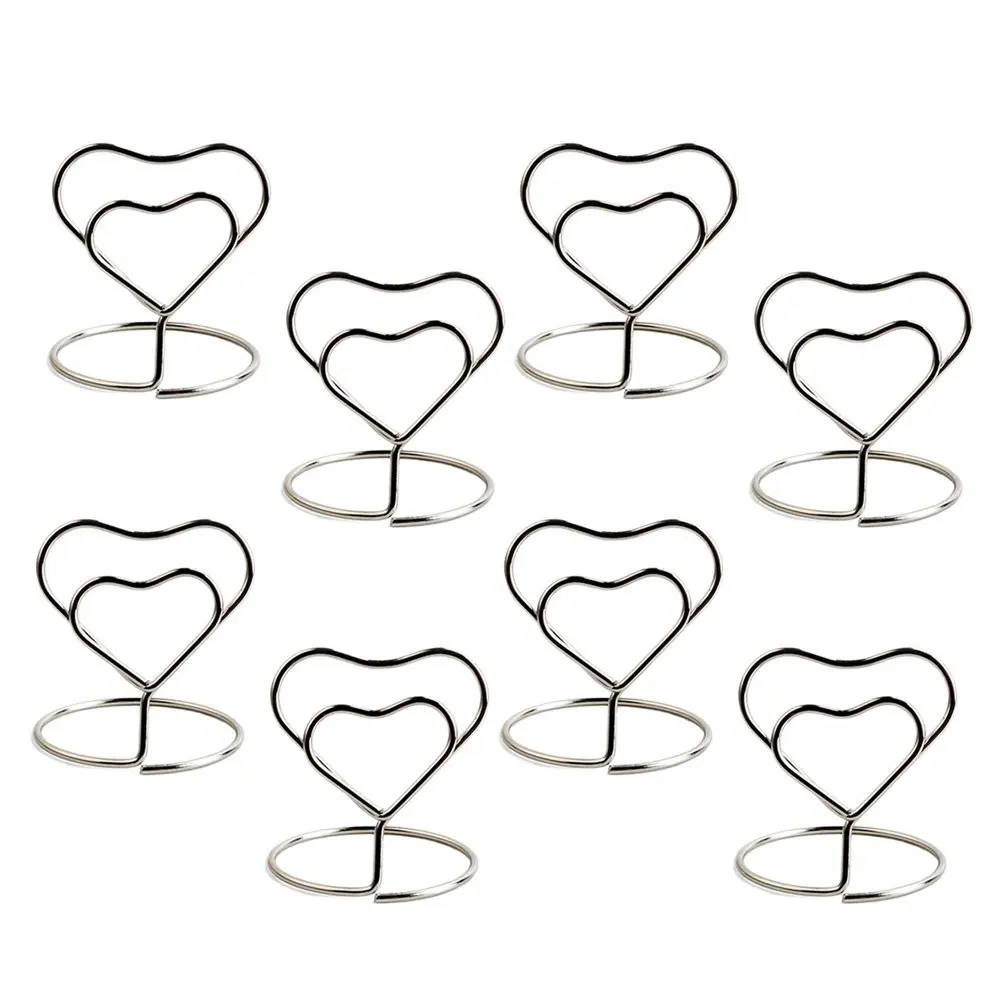 24Pcs Photo Holder Heart Shape Stainless Steel Table Number Clips Creative Menu Card Note Display Wedding Office Desktop Decor