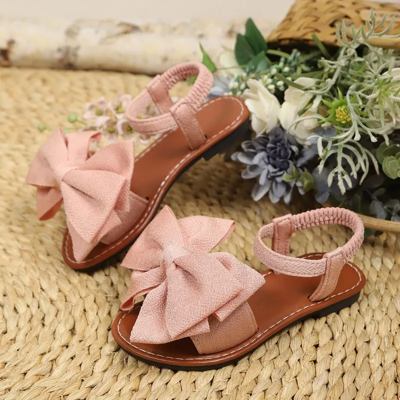 Mumoresip Girls Princess Sandals Sweet Big Bows Kids Sandals Open Toes Soft Sole 2026 Summer New Children Casual Beach Shoes Non