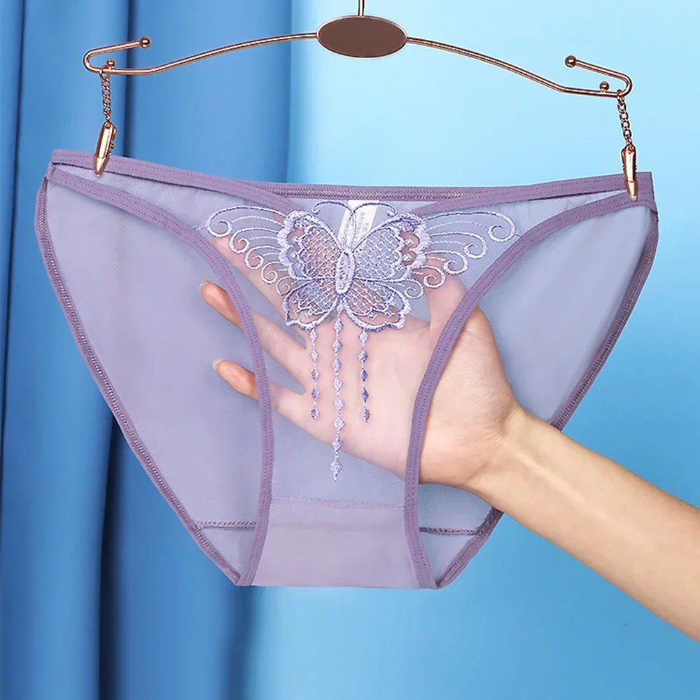 

Women Butterfly See-Through Panties V Shape Low Waist Underwear Lace Mesh Comfortable Breathable Briefs Underpants Female