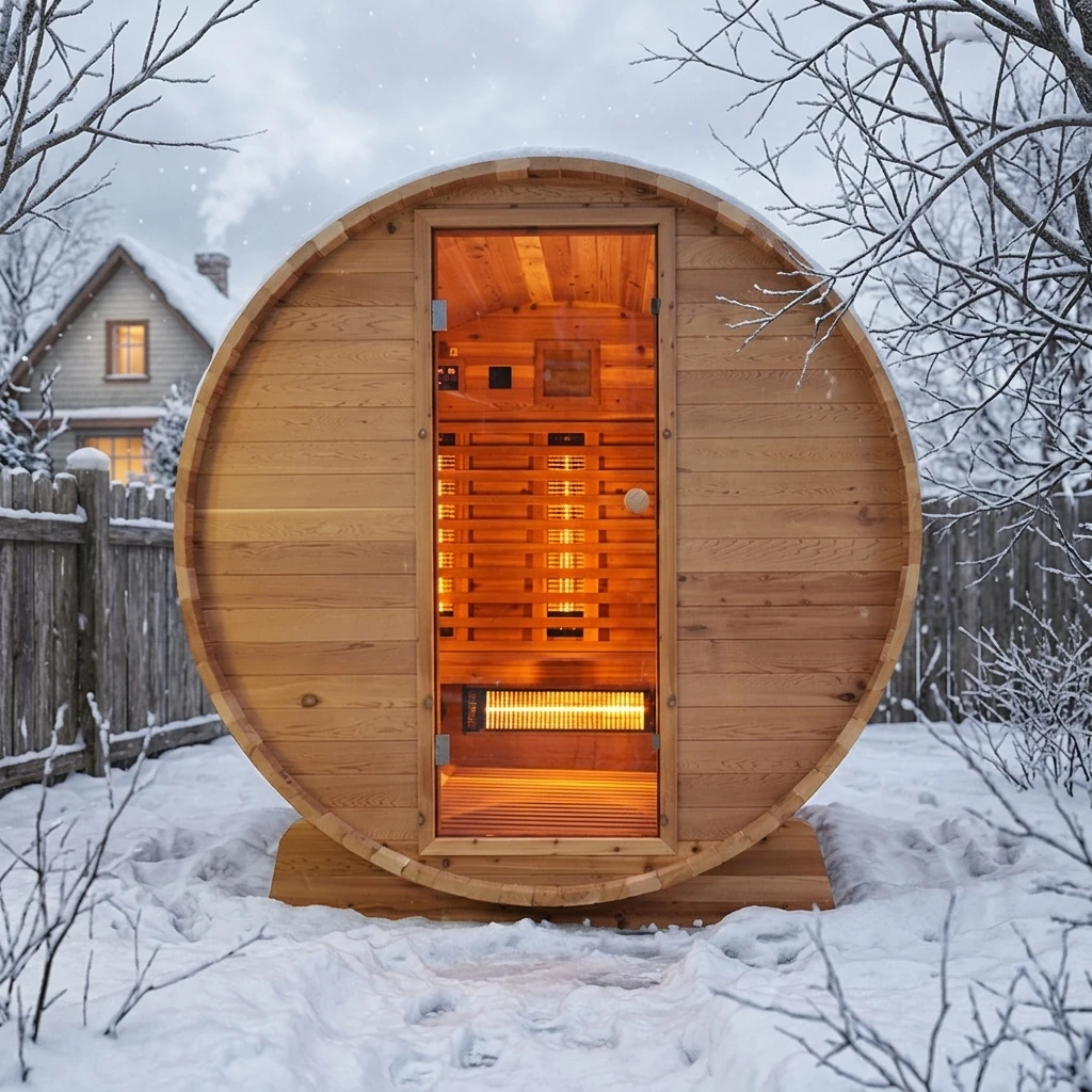 Modern Outdoor Spruce Barrel 4-Person Infrared Sauna With Waterproof For Spa Relaxation Home Courtyard Use Sauna Room