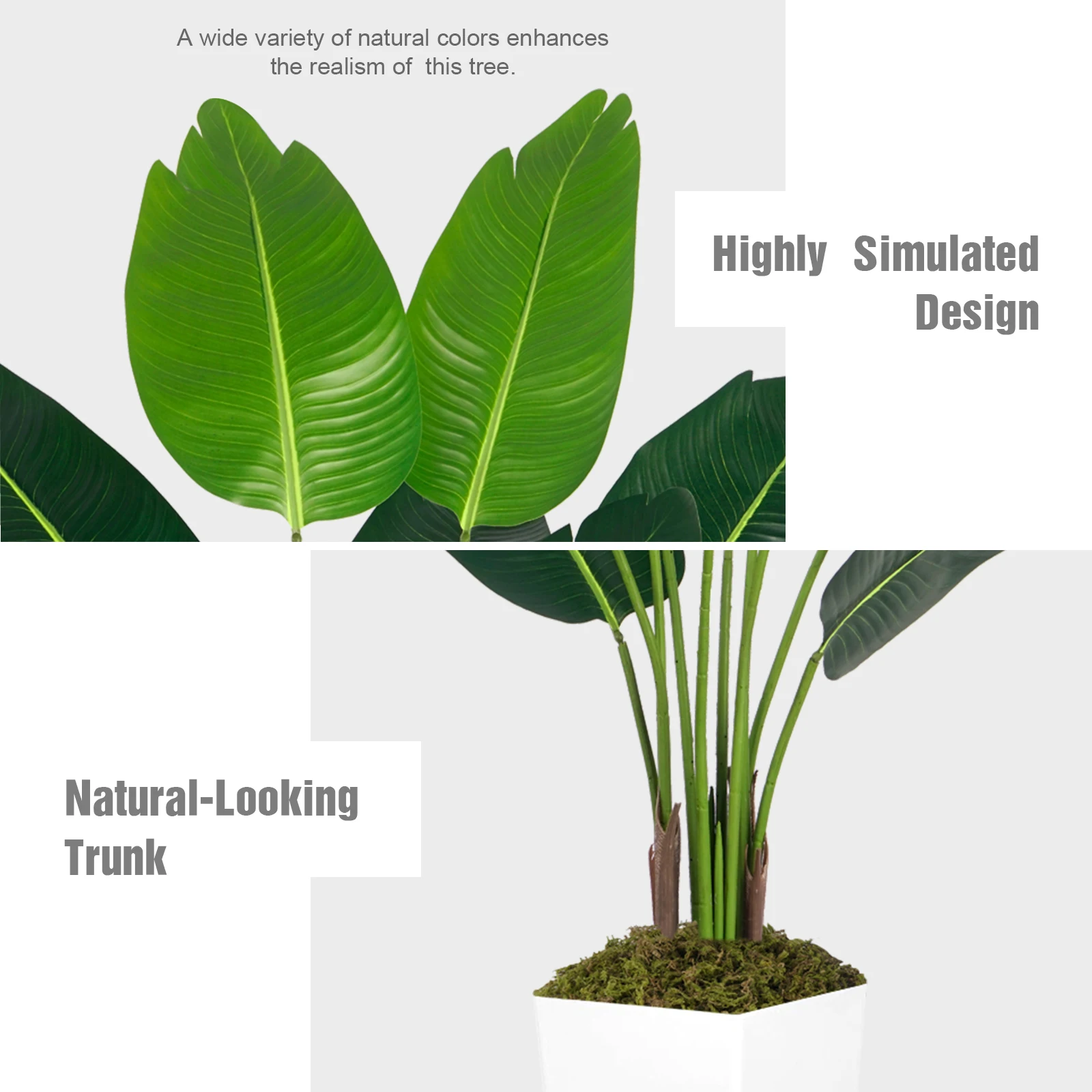 125cm Bird of Paradise Artificial Plant 5FT - Faux Tropical Palm Tree with White Tall Planter - Fake Floor Plant Potted - Artificial Silk Tree for Home Office Living Room Decor Indoor image 5