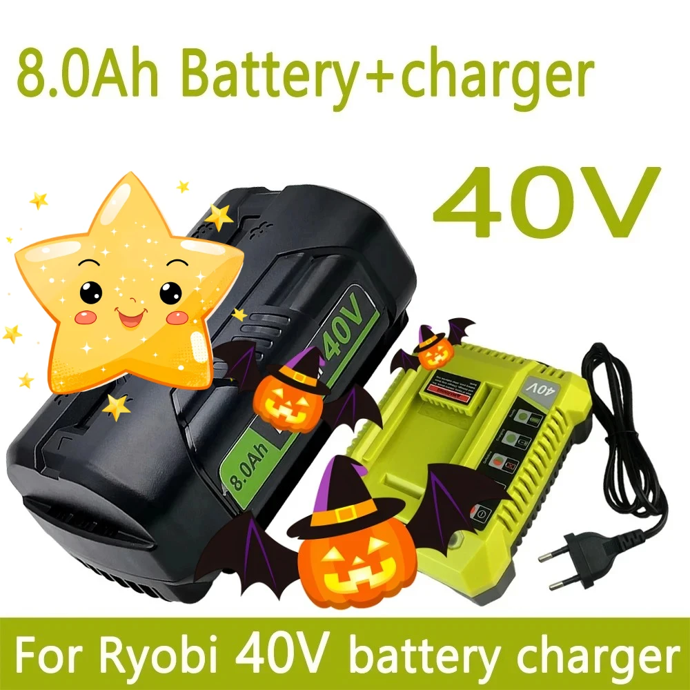 

40V 6.0/8.0AH For Ryobi Li-ion Battery Charger, Compatible OP4030 OP4040 OP4050 OP400A, Fast Charging With Dual USB Port